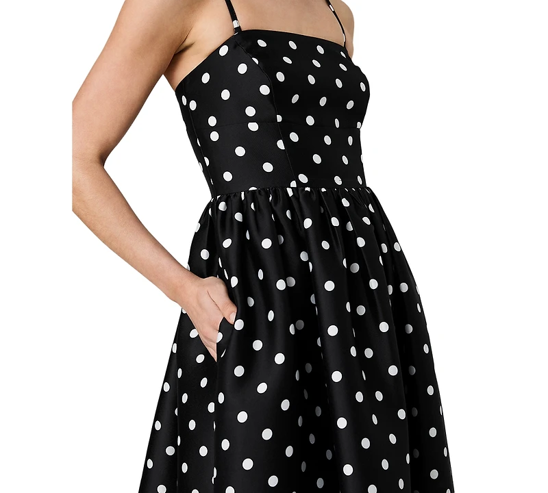 French Connection Women's Structured Taffeta Strapless Polka Dot Midi Dress