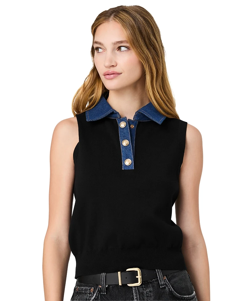 French Connection Women's Maxine Knit Denim Collar Sleeveless Sweater