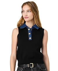 French Connection Women's Maxine Knit Denim Collar Sleeveless Sweater