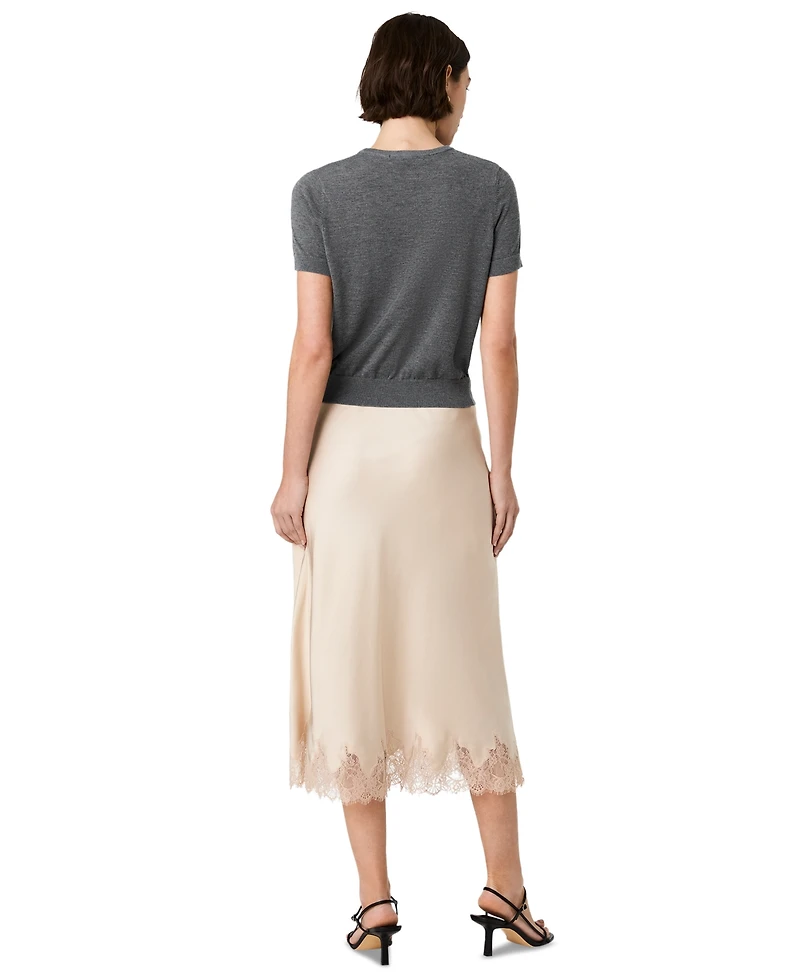 French Connection Women's Ennis Satin Lace Midi Skirt