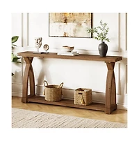 Slickblue Narrow Solid Wood Sofa Console Table with 2-Tier Storage for Entryway