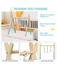 Costway Toddler Wooden Gym with 3 Wooden Teething Toys Hanging Bar