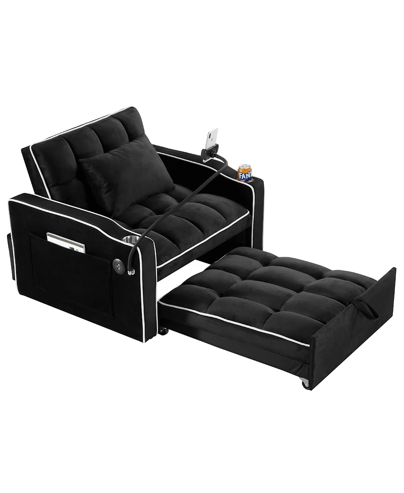 Clihome Convertible Sleeper Chair Sofa Bed Adjustable Pull Out Multi-Pockets Folding Bed,3-in-1