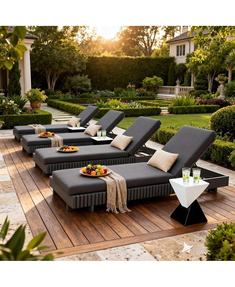 Asagikoiai Modern Adjustable Pool Chaise Lounge Chair, Acacia Wood Patio Lounger with Cushion