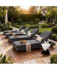 Asagikoiai Modern Adjustable Pool Chaise Lounge Chair, Acacia Wood Patio Lounger with Cushion