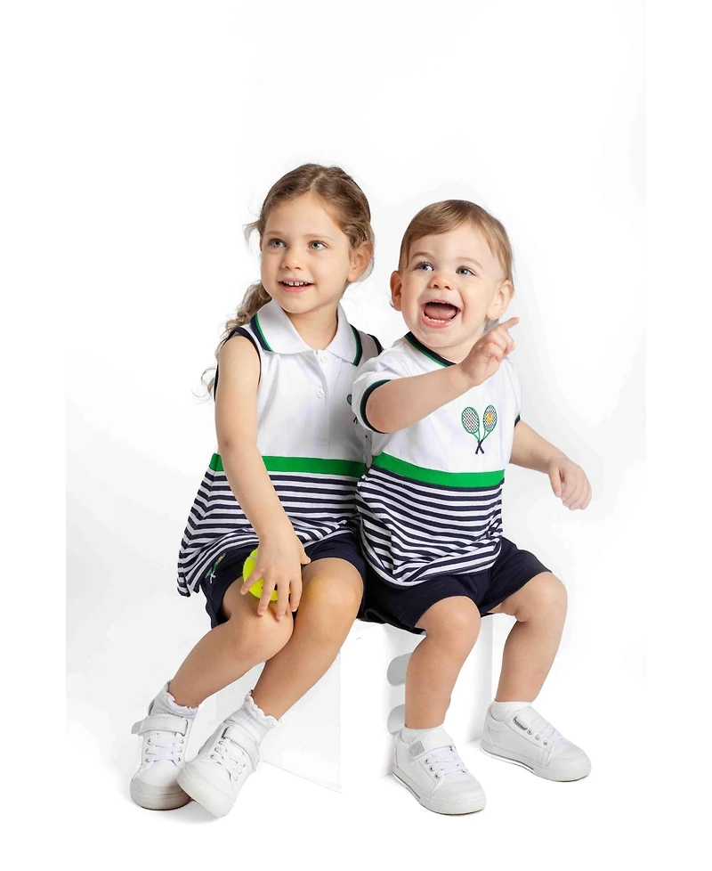 Florence Eiseman Little Girl Knit Short Set with Tennis Rackets