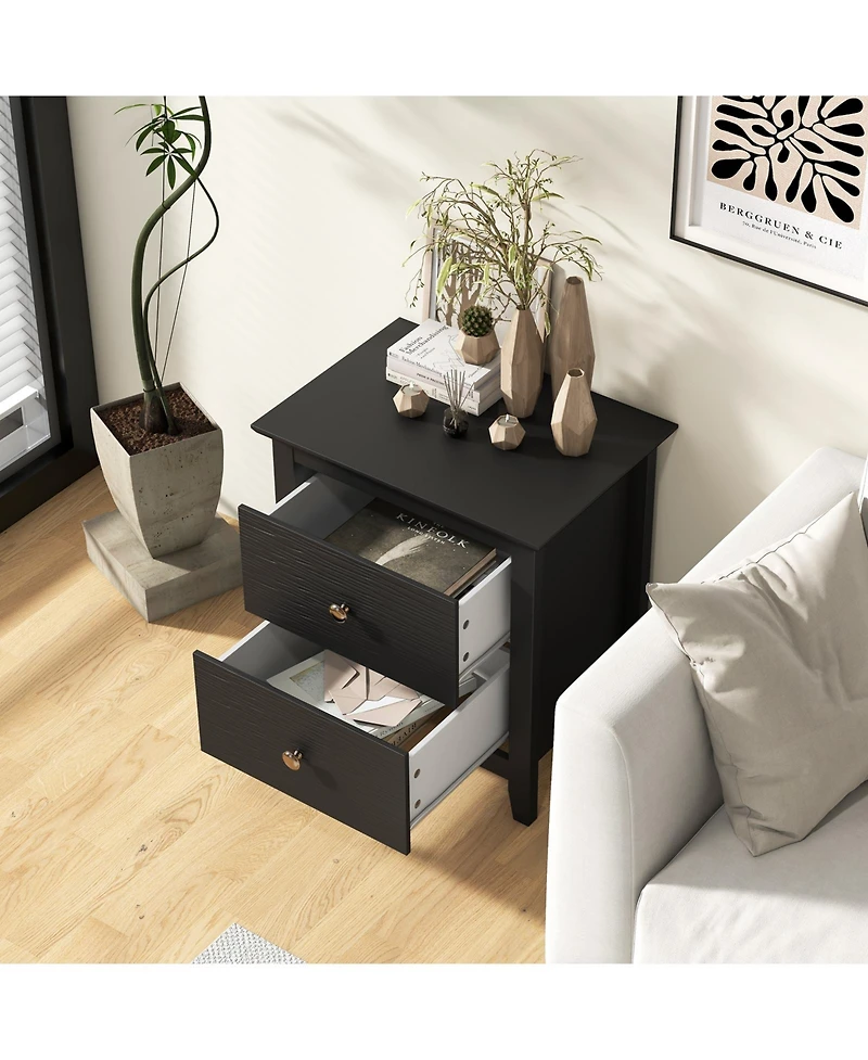Gymax Modern Nightstand w/ Storage 2 Drawers and Support Legs for Bedroom