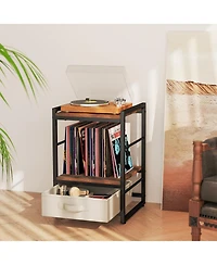 Gymax Nightstand Industrial Bedside Table w/ Open Storage Shelf and Fabric Drawer