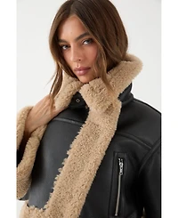 MissPap Women's Faux Fur Trim Aviator Jacket