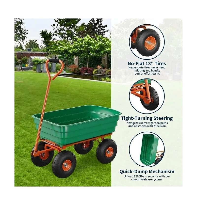 gaomon 1200 Lbs Heavy-Duty Garden Dump Cart Poly Yard Wagon with 13-Inch All-Terrain Tires Quick Release Dump and Adjustable