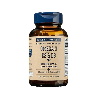 Wiley s Finest Fish Oil Vitamin K2 and D3 - 500mg Epa and Dha for Bone and Heart Health
