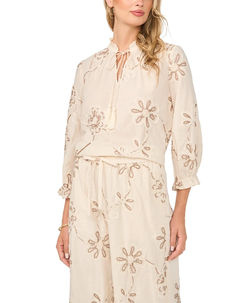 Vince Camuto Women's Cotton Split Neck Self-Tie Top