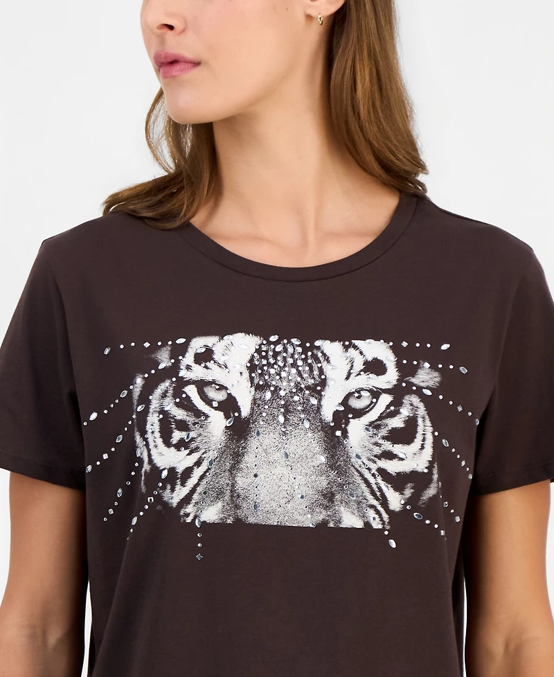 Guess Women's Tiger Eyes Graphic Crewneck Cotton Easy T-Shirt