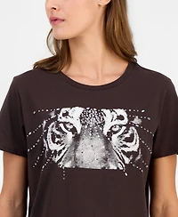 Guess Women's Tiger Eyes Graphic Crewneck Cotton Easy T-Shirt
