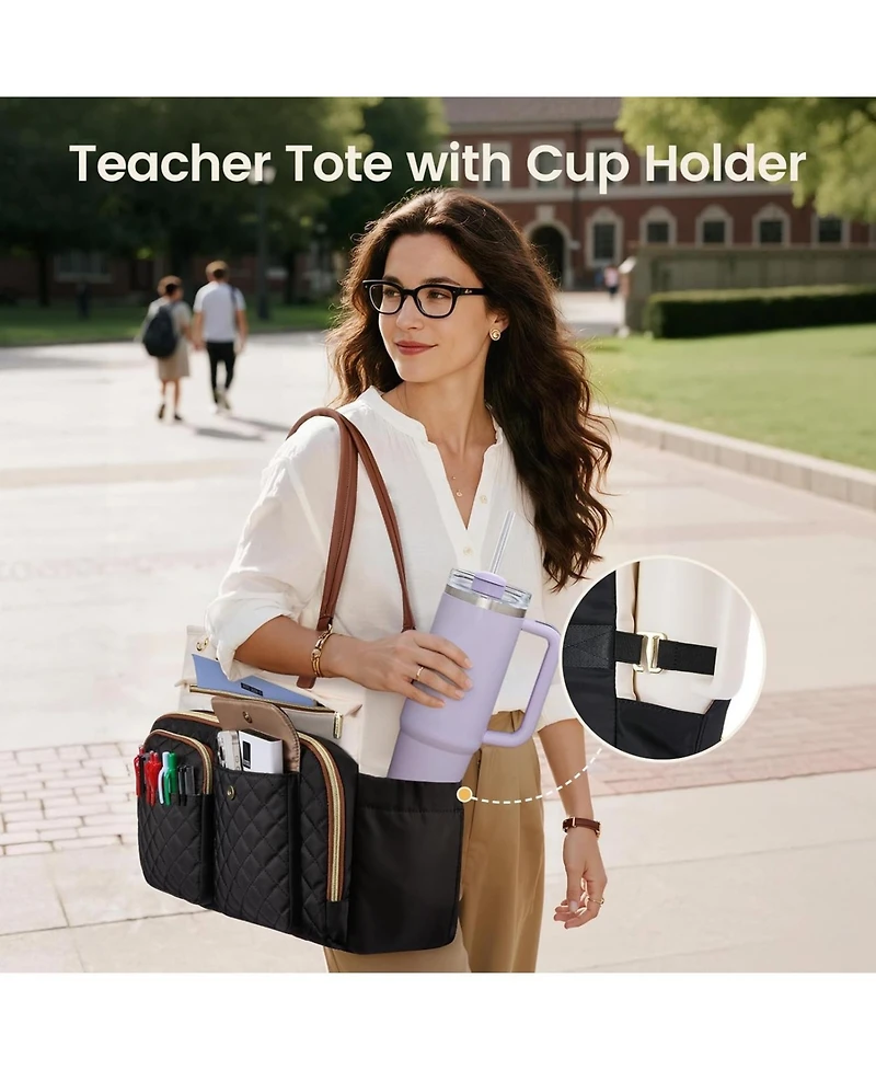 Lovevook Women's Work Bag with Large Cup Holder, Capacity Teacher Tote Multi Pockets, Water Resistant Nurse Diaper