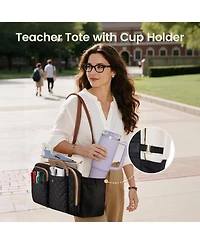 Lovevook Women's Work Bag with Large Cup Holder, Capacity Teacher Tote Multi Pockets, Water Resistant Nurse Diaper
