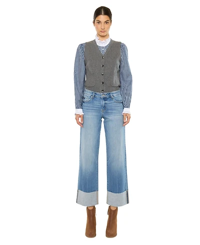 KanCan Women's Kenny Mid Rise Crop Wide-Leg Jeans