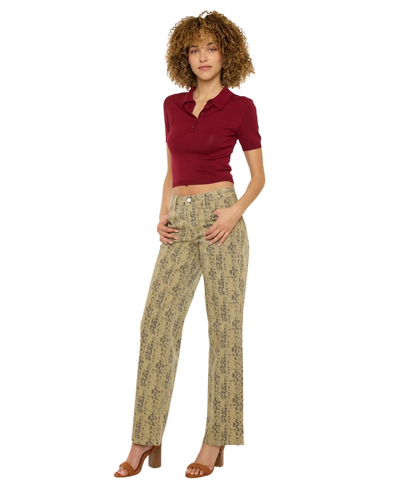 KanCan Women's Snakeskin Print Mid Rise Slim Wide-Leg Jeans