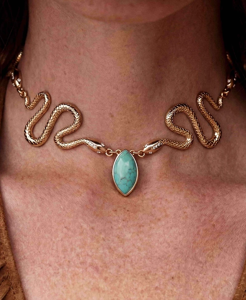 Ettika Gold-Plated Turquoise Serpentina Snake Choker Necklace