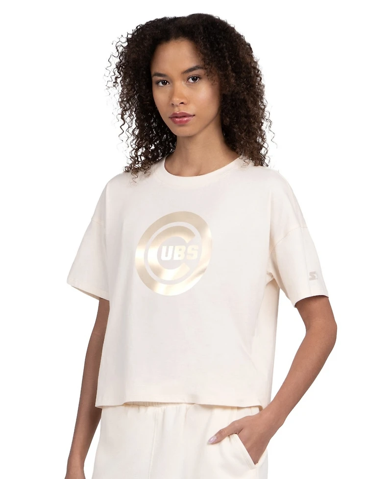 Starter Women's Cream Chicago Cubs Pastels Boxy Cropped T-Shirt
