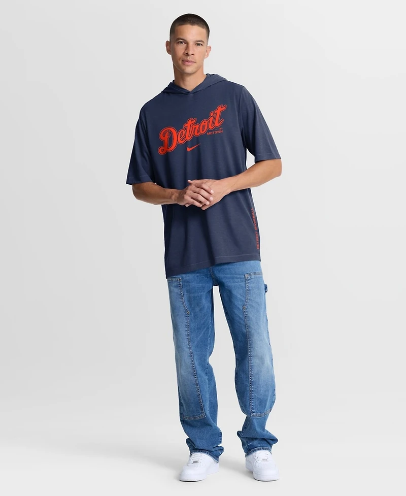 Nike Men's Navy Detroit Tigers Arched Wordmark Tri-Blend Hooded T-Shirt