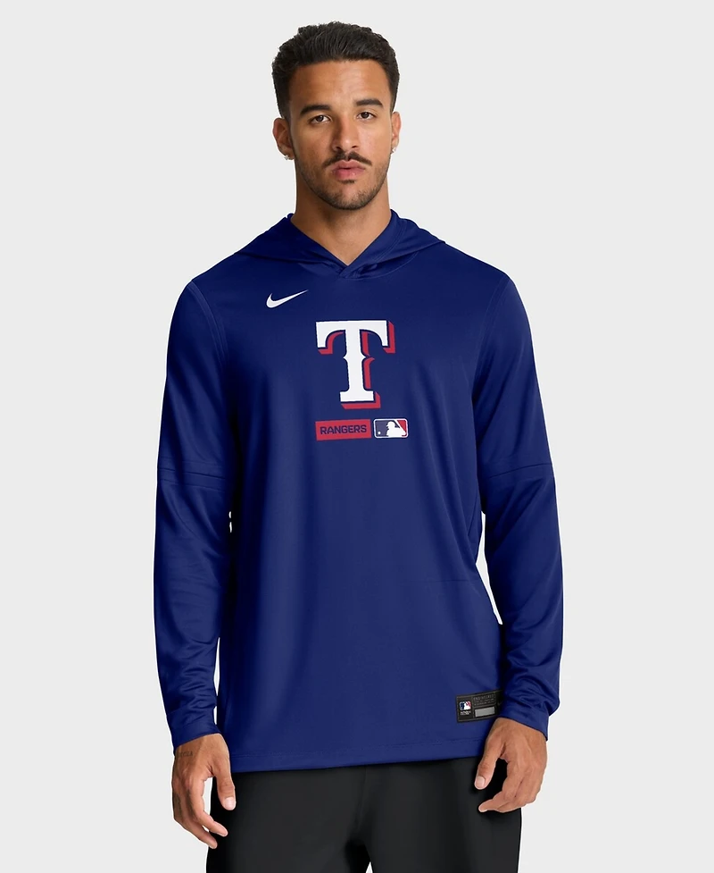 Nike Men's Royal Texas Rangers Authentic Collection Dri-fit Long Sleeve Hooded T-Shirt