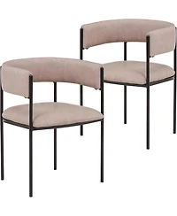 LeisureMod Cyril Modern Leather Dining Chair Set of 2 - Upholstered Padded Seat, Open Back, Powder-Coated Iron Frame