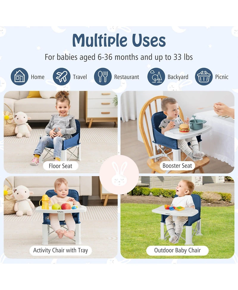 Costway Baby Travel Booster Seat with Double Tray Portable Folding Dining Chair