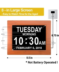 Jall 8 Inch Large Screen Digital Day Clock – 2 to 5 Alarms Auto Dimming Am Pm Date Month – Plug in Great for Dementia and Elderly
