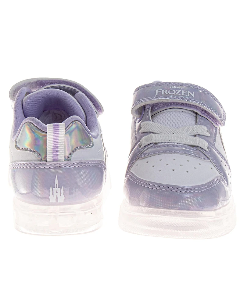 Disney Little Girls Frozen Sneakers Elsa and Anna Sparkle Detail Lightweight Running Adjustable Closure