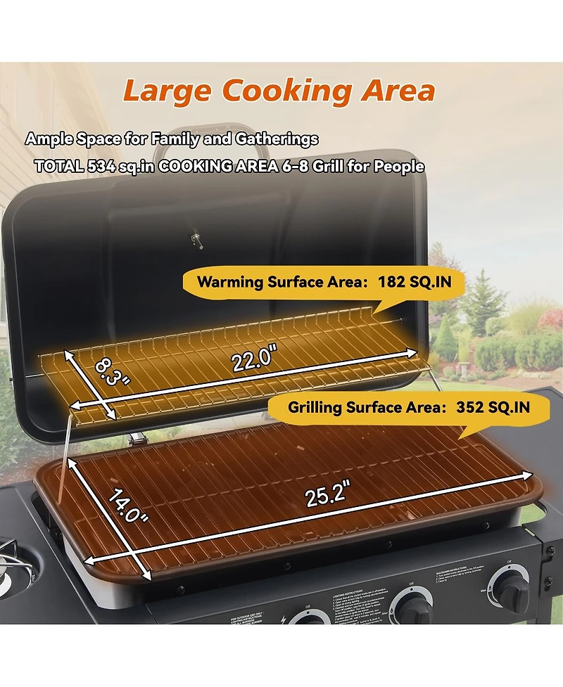 Asagikoiai 4 Burner Bbq Gas Grill with Side Burner, Stainless Steel Outdoor Barbecue for Patio