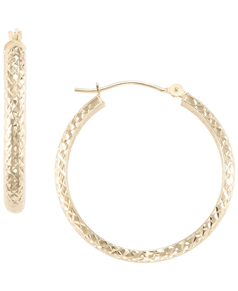 Italian Gold Round Inside-Out Diamond Cut Hoop Earrings in 10k Yellow Gold