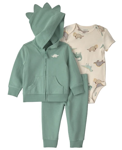 Carter's Baby Boys' Dinosaur French Terry Layering Long-Sleeve Jacket, Bodysuit and Pant, 3-Piece Set
