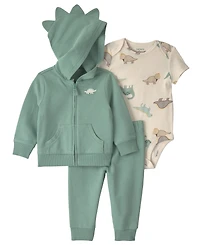 Carter's Baby Boys' Dinosaur French Terry Layering Long-Sleeve Jacket, Bodysuit and Pant, 3-Piece Set