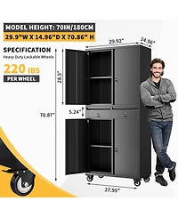 gaomon 73 Inch Heavy Duty Metal Storage Cabinet with Wheels, Locking Doors and 2 Drawers for Garage, Workshop, Office