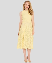 Tahari Asl Women's Belted Lace Midi Dress