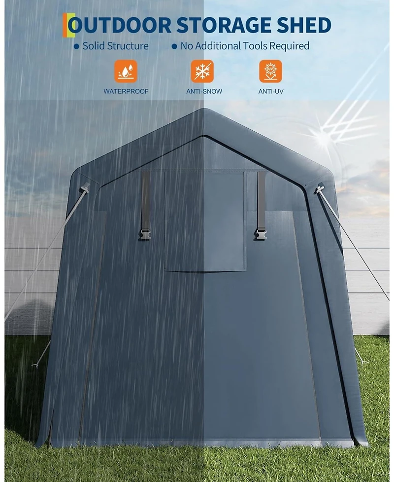 gaomon Portable Outdoor Storage Shed with Roll-Up Zipper Door and Vents, 240G Heavy-Duty Shelter Waterproof Pe Tarp