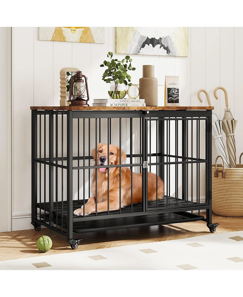 Cozito Foldable Dog Crate Furniture with Removable Tray and Lockable Door