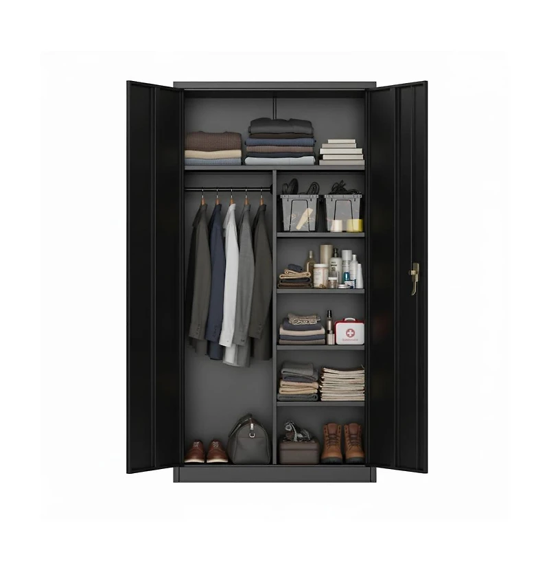 gaomon 74 Inch Heavy-Duty Steel Storage Cabinet, Freestanding Closet with Locking Doors, Adjustable Shelves