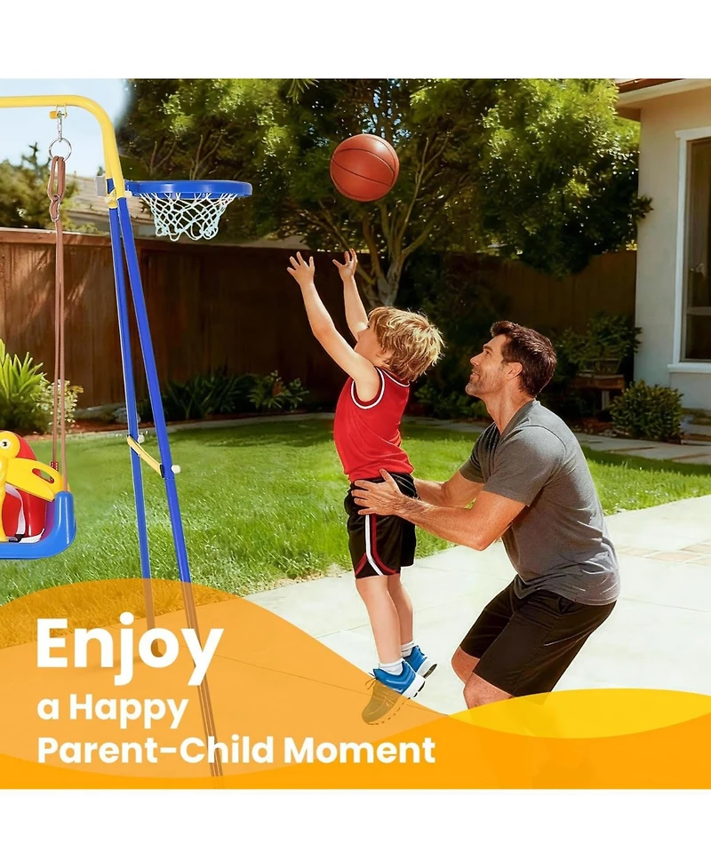 gaomon Upgraded Toddler Swing with Basketball Hoop, Baby Swing Outdoor with Detachable Design, Safety Belt, Foldable Frame for Backyard/Indoor