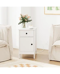 Gouun Flip-Top End Table with Charging Station, Drawer and Storage Cabinet