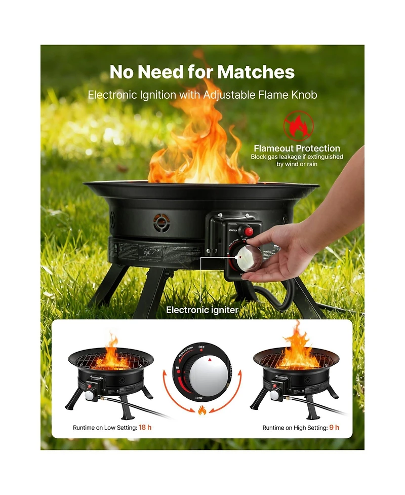 Cozito Propane Fire Pit, 24 inches 53000 Btu Portable Gas Fire Pit with Grill Grate