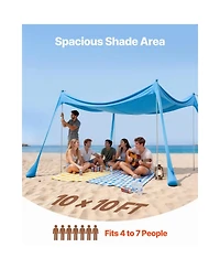 Cozito Beach Tent Sun Shelter 10 x 10 feet with 4 Sandbags and Stability Poles