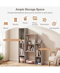 Cozito Modern Cat Bookshelf Cat Tree 8-Section Storage Cabinet with 2 Round Holes