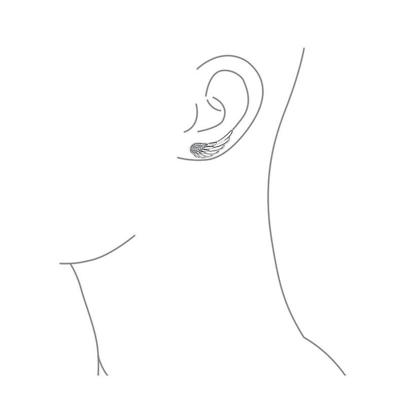 Bling Jewelry Spiritual Guardian Angel Wing Ear Pin Crawler Climber Earrings Pave Cz Accent .925 Sterling Silver
