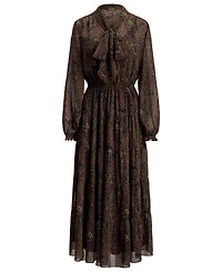 Lauren Ralph Petite Paisley Georgette Tie-Neck Tiered Dress