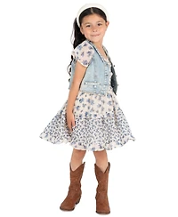 Rare Editions Girls' 2T-6X Denim Vest and Twin Printed Chiffon Dress, 2-Piece Set