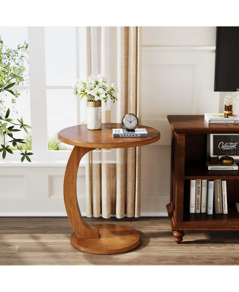 Slickblue Round Sofa Side Table with C Shaped Space Saving Design