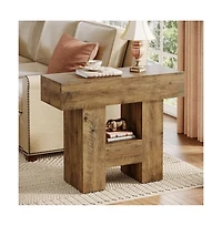 Slickblue 31.5 Inch Farmhouse End Table with 2 Tier Storage Shelf