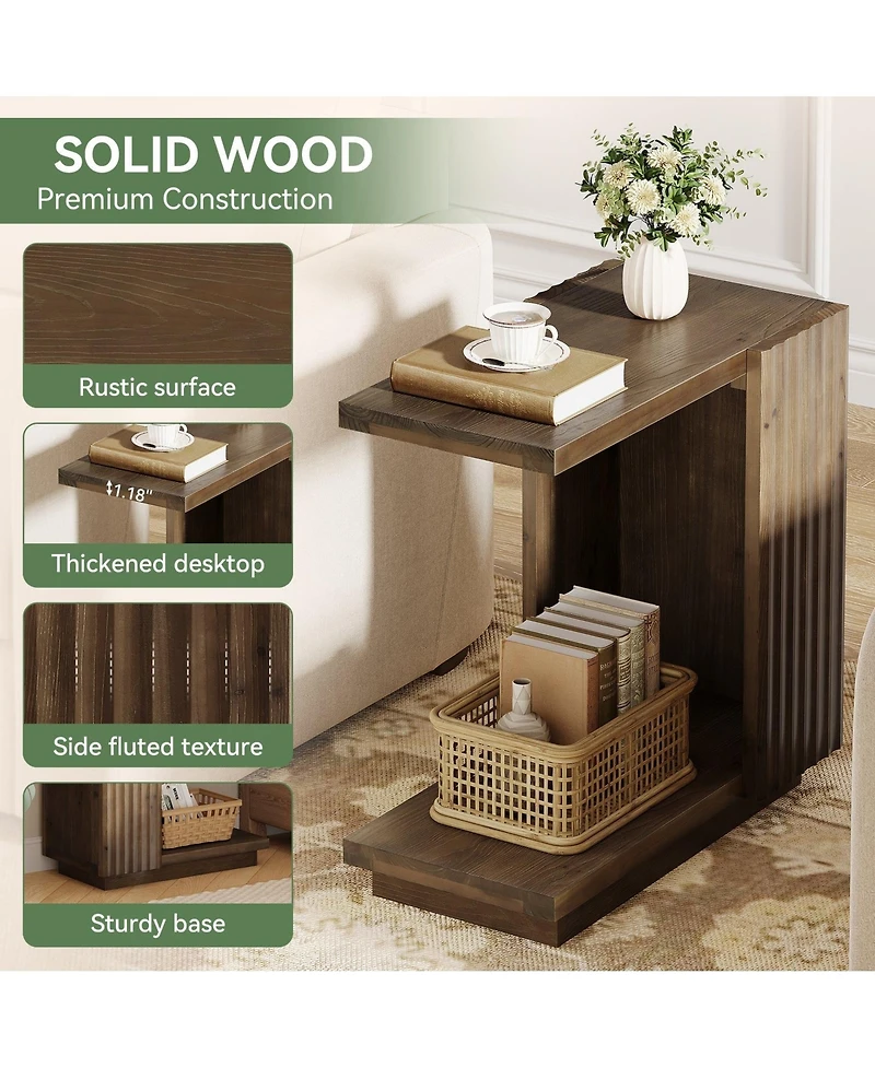 Slickblue Wood C-Shaped End Table with Stylish Fluted Design